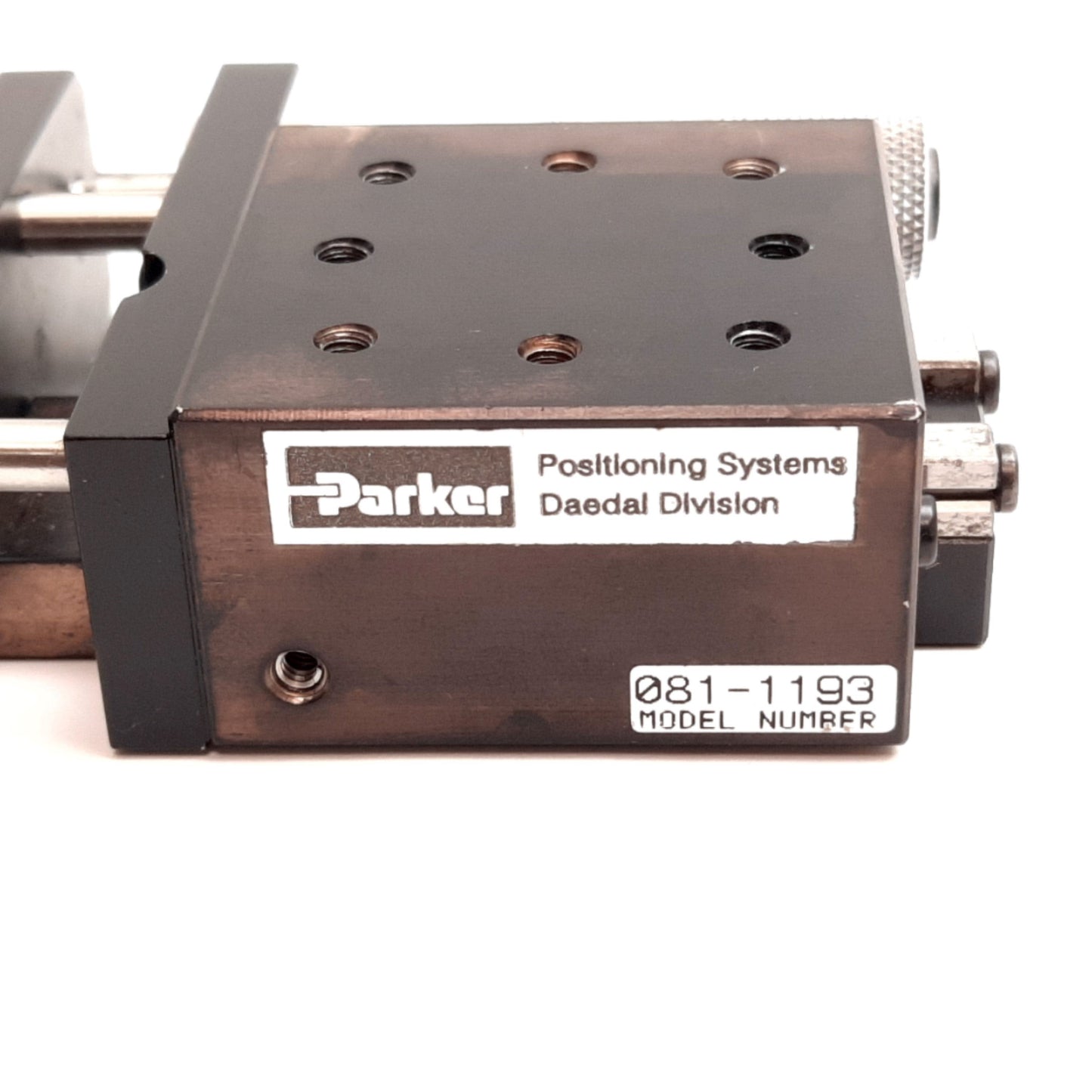 Used Parker 081-1193 Cross Roller Linear Positioning Stage, W/ Starrett Micrometer