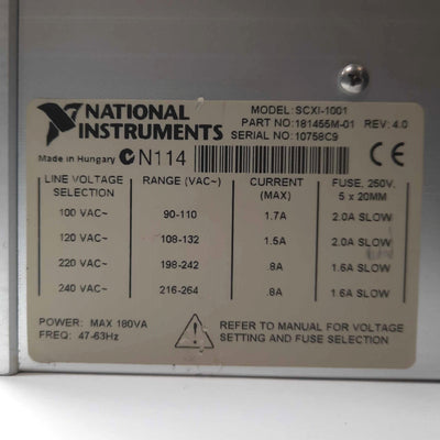 Used National Instruments SCXI-1001 12-Slot AC I/O Chassis 120VAC for SXCI Modules