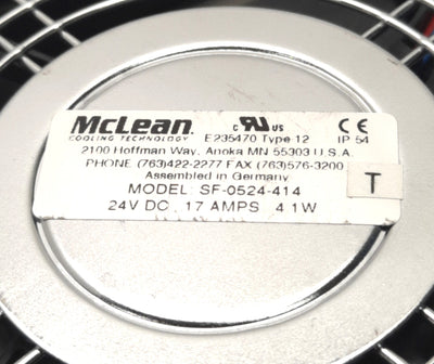 Used McLean SF-0524-414 Enclosure Cooling Filter Fan, 5", 24VDC, 3050RPM, 4.1 Watts