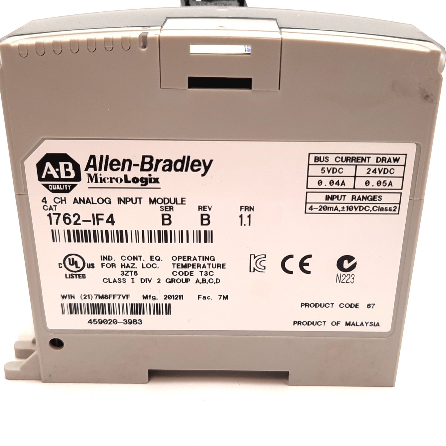 Used Allen Bradley 1762-IF4 MicroLogix Analog Input Module, 4-Channel, 4-20mA ñ10VDC