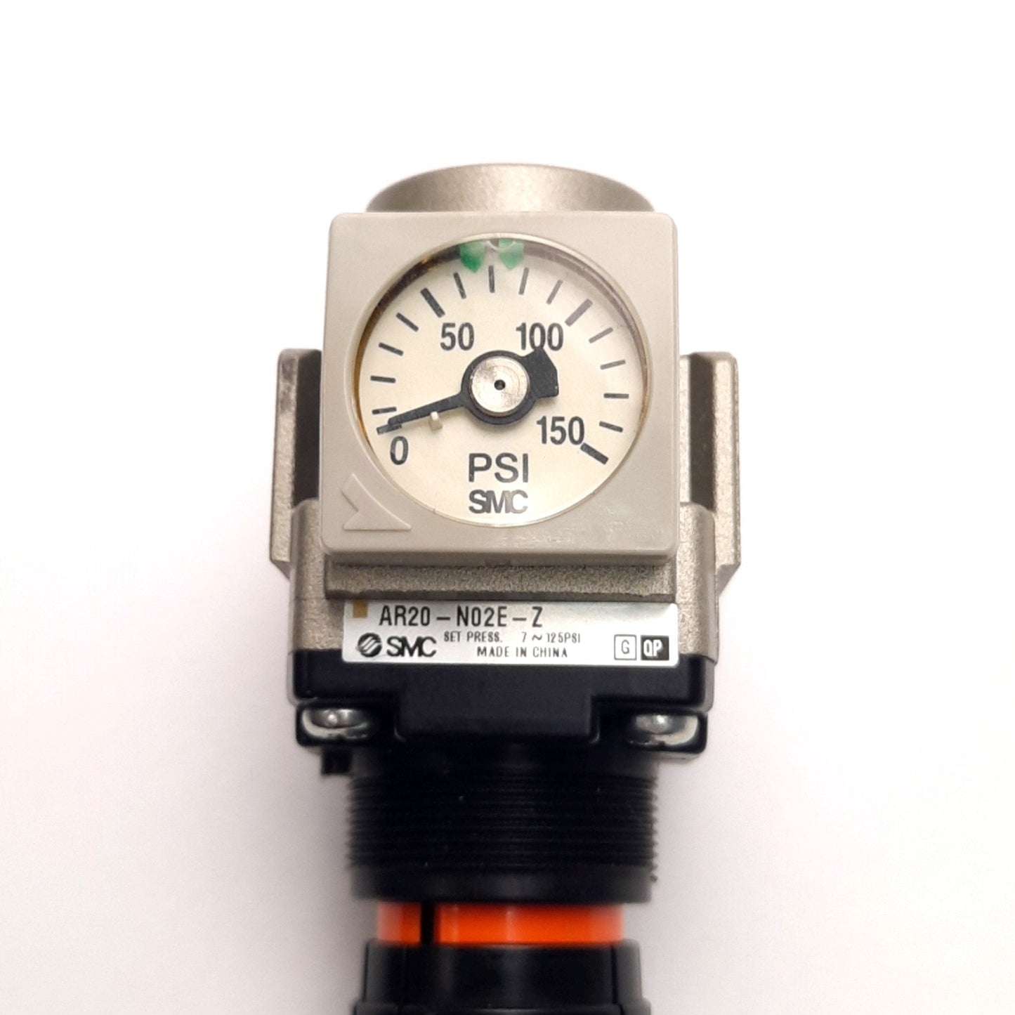 Used SMC AR20-N02E-Z Regulator With 150 PSI Gauge, 7-125 PSI Set Pressure, 1/4" NPT