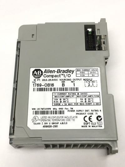 Used Allen Bradley 1769-OB16 Compact I/O PLC Output Module, 16-Point 24VDC Sourcing