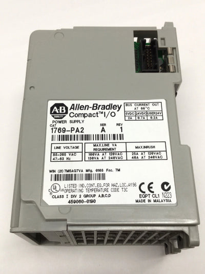 Used Allen Bradley 1769-PA2 Compact I/O Power Supply 120/240VAC Input, 5/24VDC Output