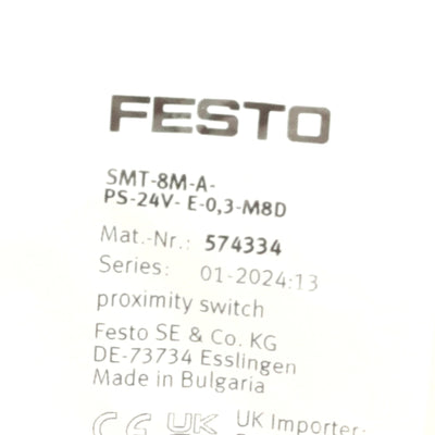 New Festo SMT-8M-A-PS-24V-E-0,3-M8D Proximity sensor 24VDC, PNP NO, 0.3m Cable, M8