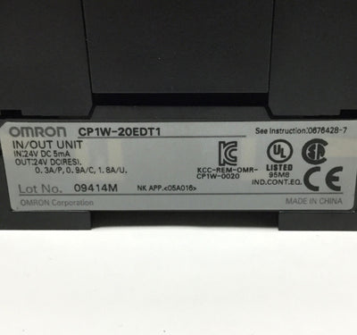 Used Omron CP1W-20EDT1 Digital I/O Expansion Unit 12 Inputs, 8 Outputs, PNP, 24VDC