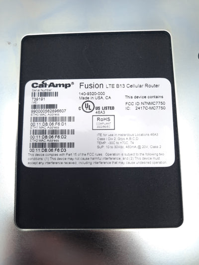 New CALAMP 140-9320-000 Fusion LTE B13 Cellular Router 10-30VDC 460mA @ 20V Class 2