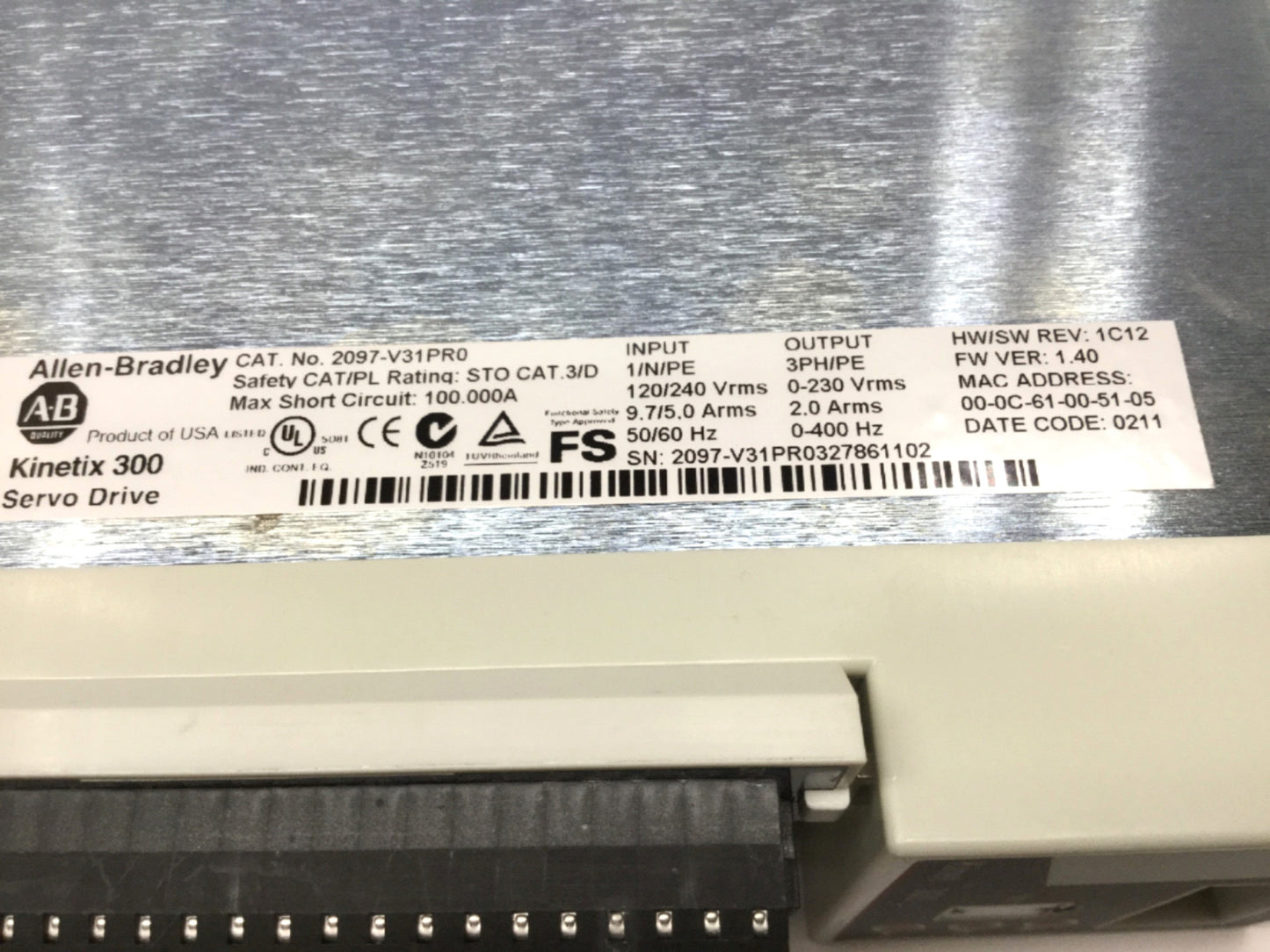 Used Allen Bradley 2097-V31PR0 Kinetix 300 EtherNet/IP Indexing Servo Drive 2A 400W