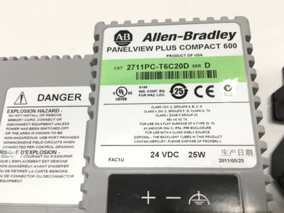 Used Allen Bradley 2711PC-T6C20D PanelView Plus 600 5.5" Color Touch Screen HMI 24VDC