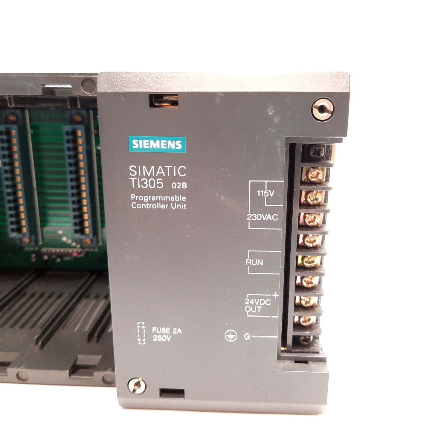 Used Siemens TI305-02B Simatic PLC Backplane With Power Supply, 5-Slot, 115/230VAC