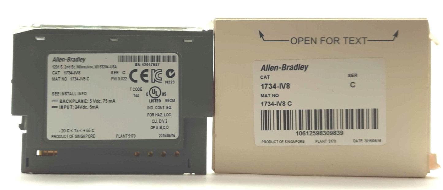 Used Allen Bradley 1734-IV8 Ser. C PLC I/O Input Module, 8-Point, 24VDC Sourcing 5mA