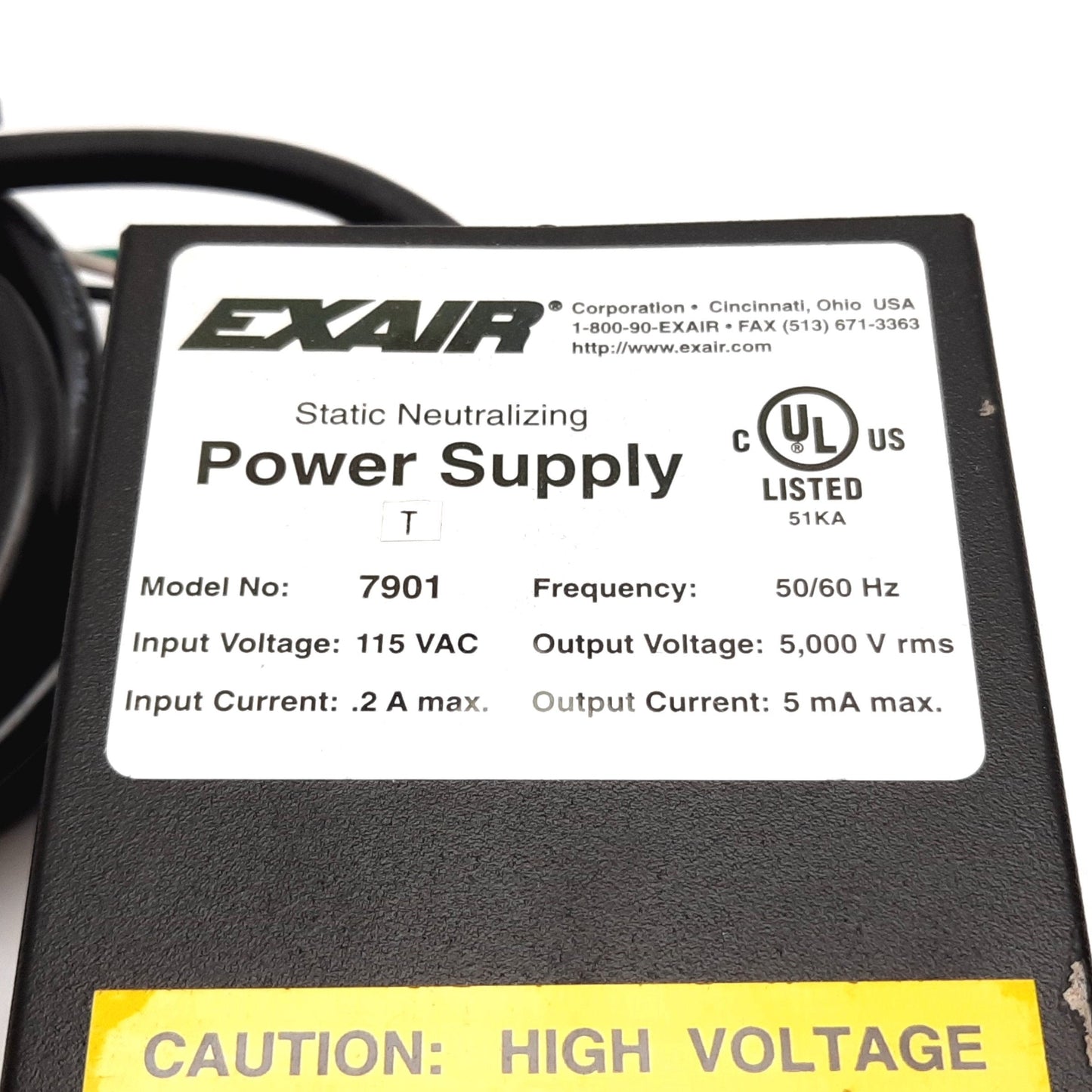 Used EXAIR 7901 Static Neutralizing Power Supply, In: 115VAC, Out: 5000 Vrms 5mA