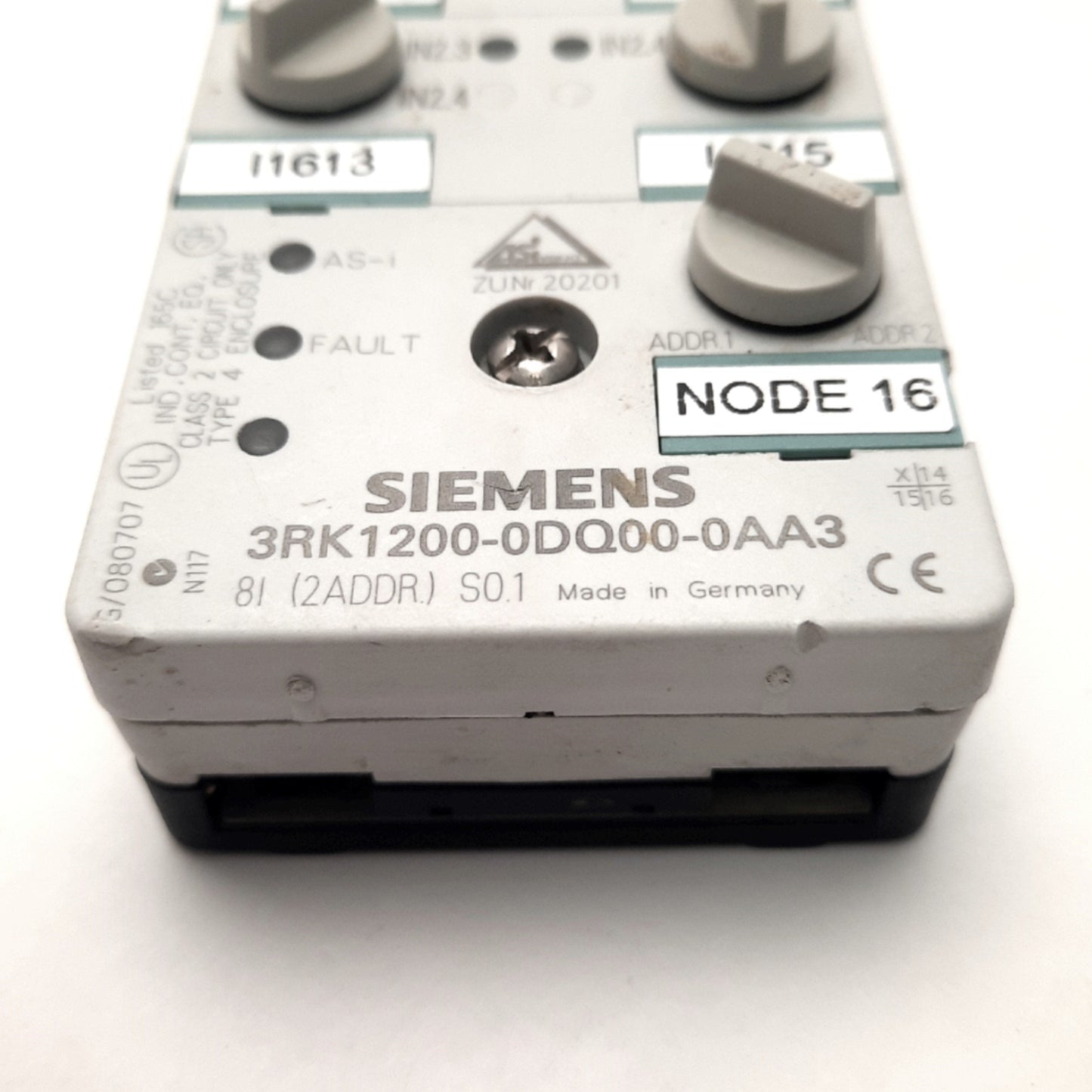 Used Siemens 3RK1200-0DQ00-0AA3 I/O Module AS-Interface, 8 M-12 Inputs, 20-30v DC