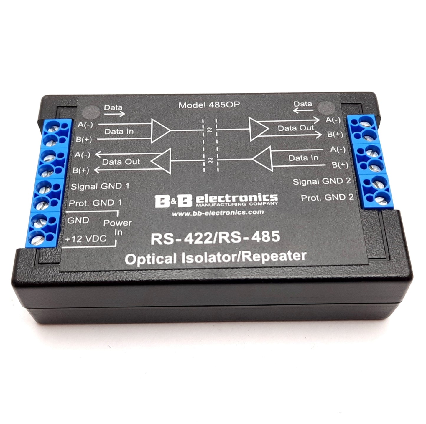 Used B&B Electronics 485OP Optical Isolator / Repeater, Power: 12VDC, RS-422 / RS-485