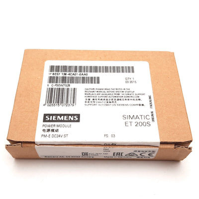 New Siemens 6ES7 138-4CA01-0AA0 Simatic S7 PLC Power Module, Voltage: 24VDC