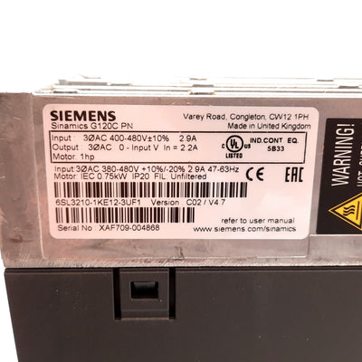 New Siemens 6SL3210-1KE12-3UF1 Sinamics Drive, 0.75kW 1HP, 3-Phase 400-480VAC