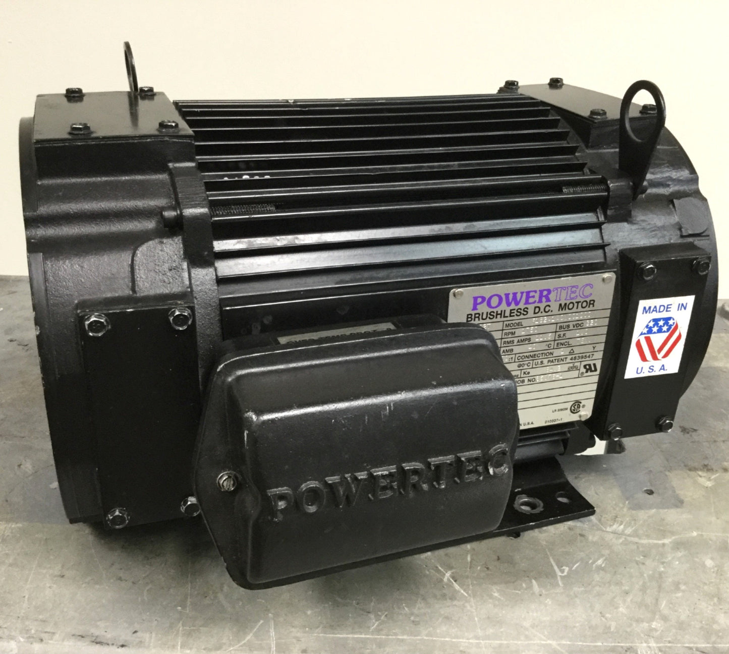 Used PowerTec F182A1A0N001000 TENV Brushless DC Motor 3HP, 320VDC, 1750RPM, 182T