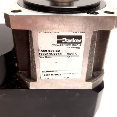 Used Parker RX60-050-S2 Gearhead, Ratio: 50:1, Input: 5/8", Output Shaft: 16mm