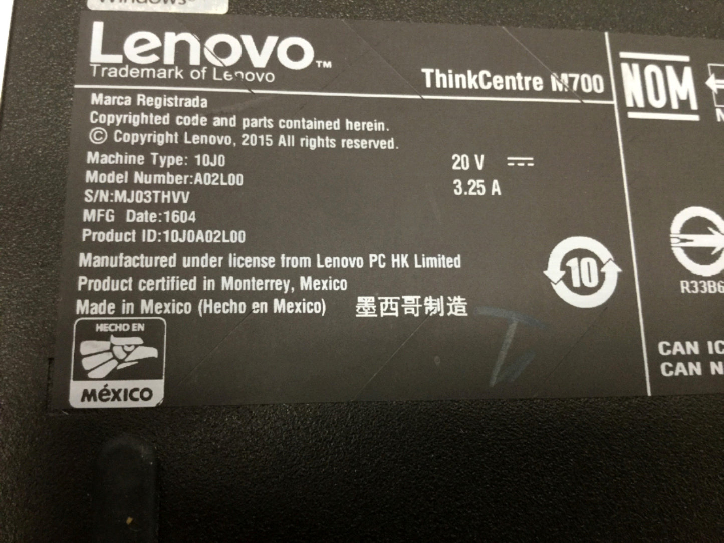 Used Lenovo ThinkCentre M700 Tiny Desktop Computer i3-6100T 3.2GHz 4GB RAM *No HDD*