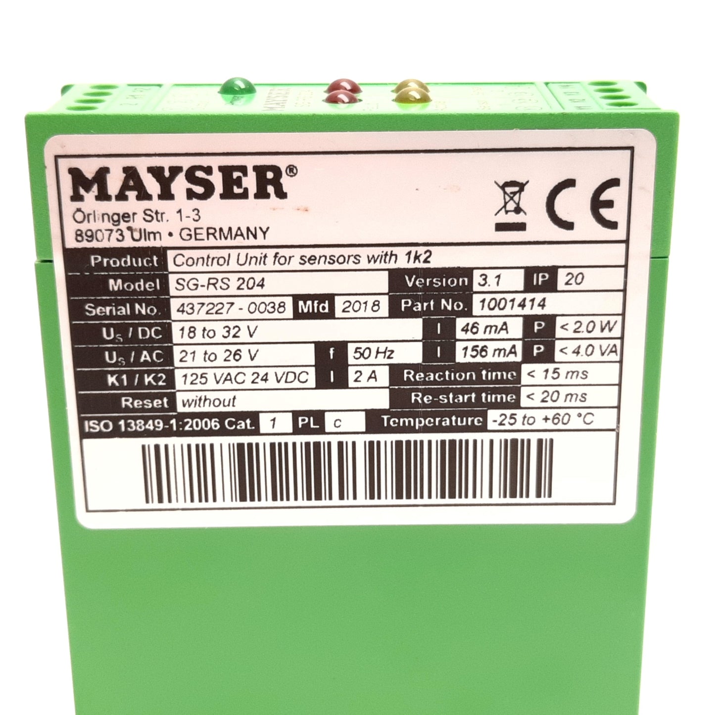 Used Mayser SG-RS 204 Sensor Control Unit, Supply: 24VAC/DC, Output: 125VAC 24VDC