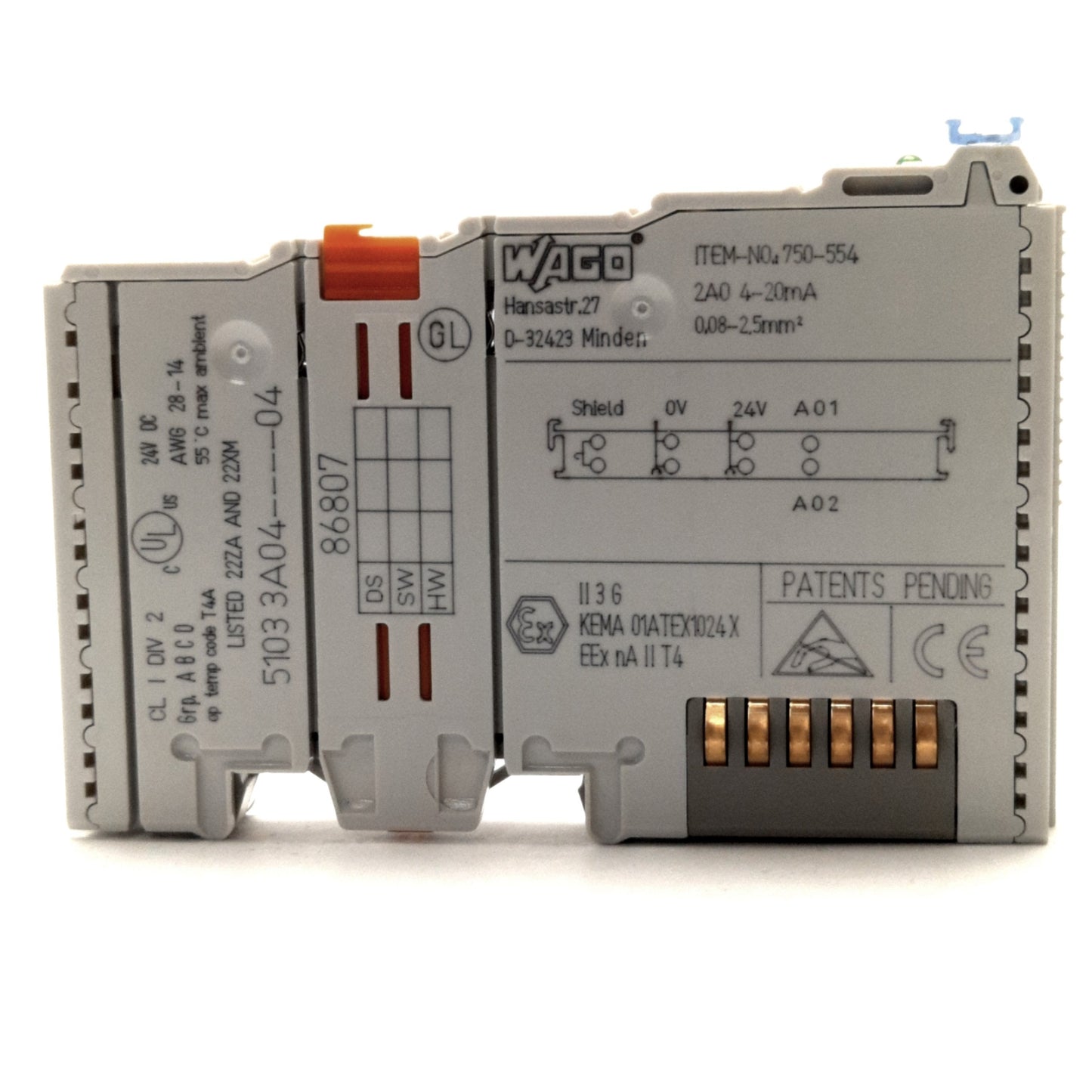 New Other Wago 750-554 Analog Output Module 2-Channel, 4-20mA Output, 24VDC