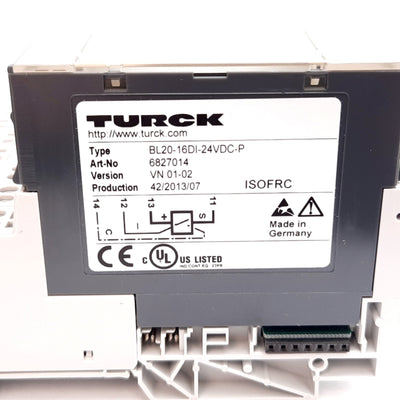 Used Turck BL20-16DI-24VDC-P PLC Digital Input Module, 16-Point, 24VDC, PNP