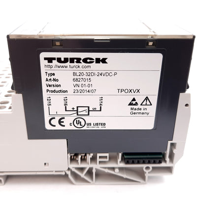 Used Turck BL20-32DI-24VDC-P PLC Digital Input Module, 32-Point, 24VDC, PNP