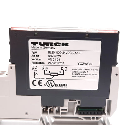 Used Turck BL20-4DO-24VDC-0.5A-P PLC Digital Output Module, 4-Point, 24VDC, PNP