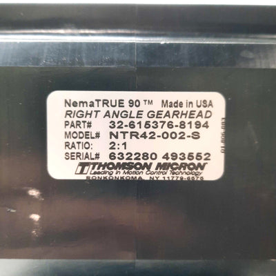 New – Open box Thomson Micron NTR42-002-S Right Angle Gearhead, 2:1, 1" Shaft, 142mm to NEMA42