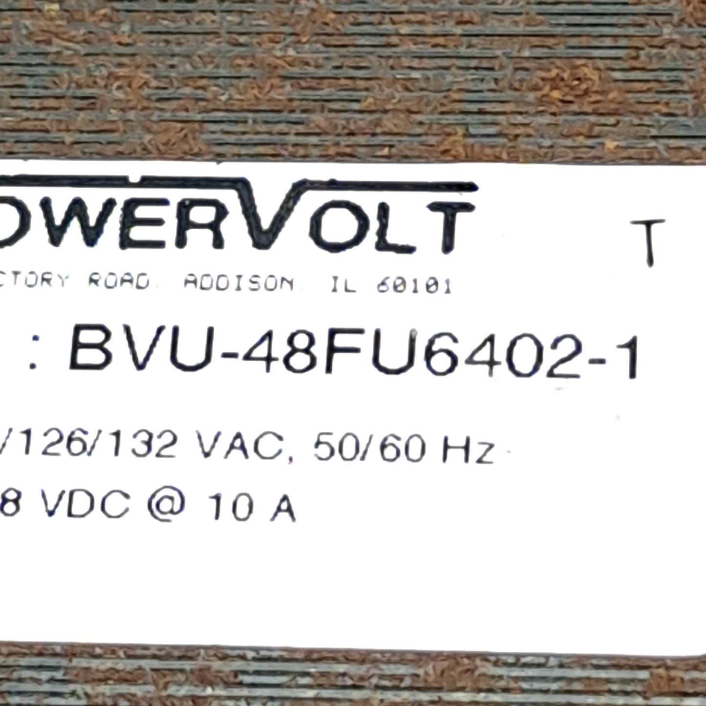 Used Power Volt BVU-48FU6402-1 Power Supply, 120/126/132VAC Input, 48VDC 10A Output