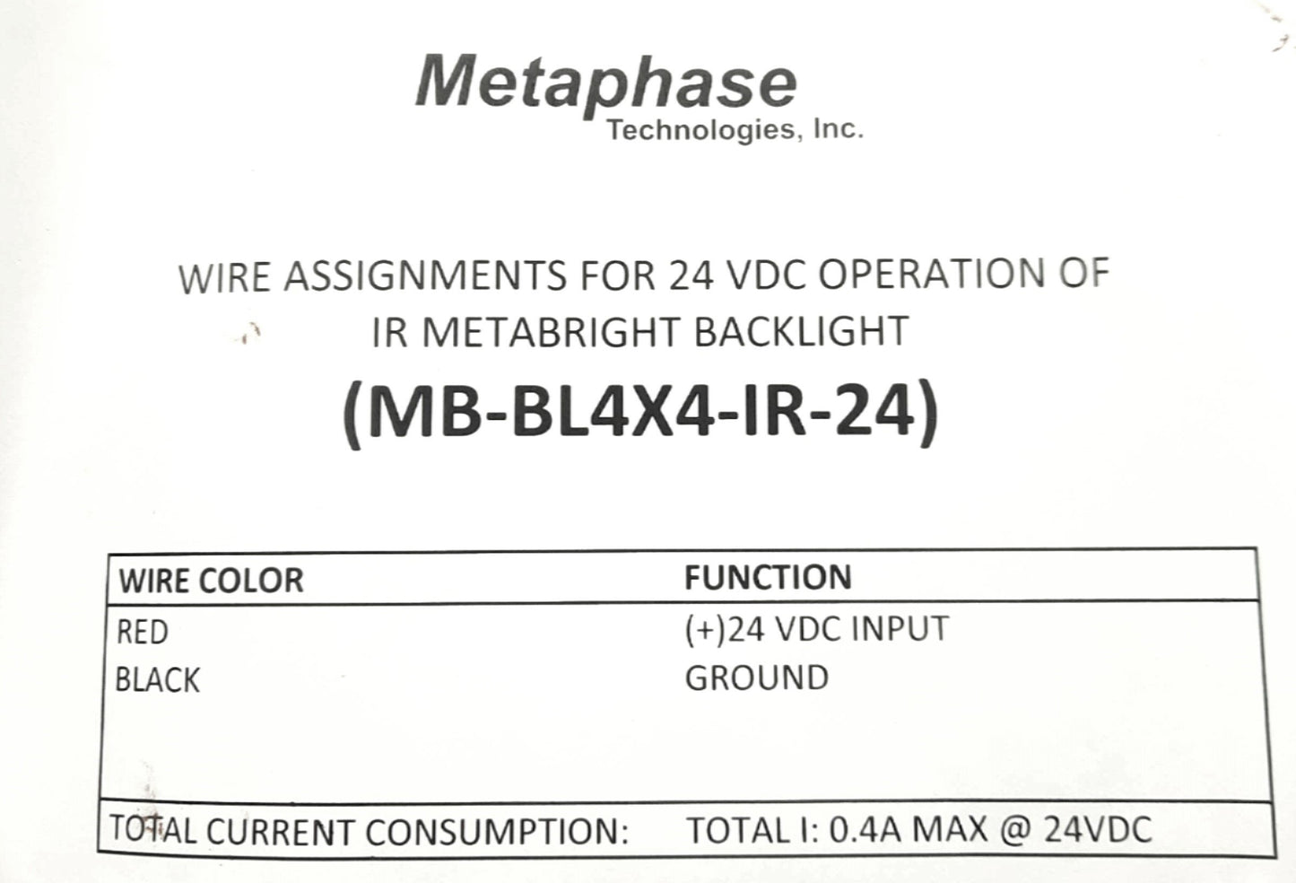 New Metaphase Technologies MB-BL4X4-IR-24 Infrared LED Backlight, 4 x 4", 24VDC .4A