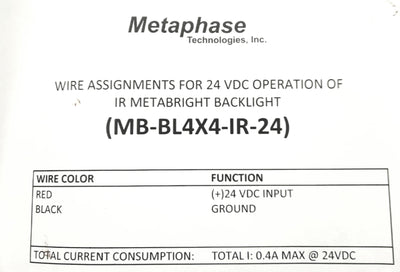 New Metaphase Technologies MB-BL4X4-IR-24 Infrared LED Backlight, 4 x 4", 24VDC .4A