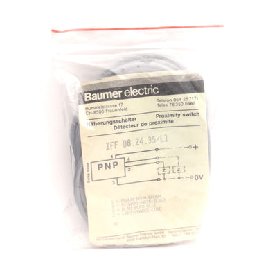 New Baumer IFF 08.24.35/L1 Proximity Switch 1.5mm Range, 5-30V DC, PNP, 8mm x 40mm