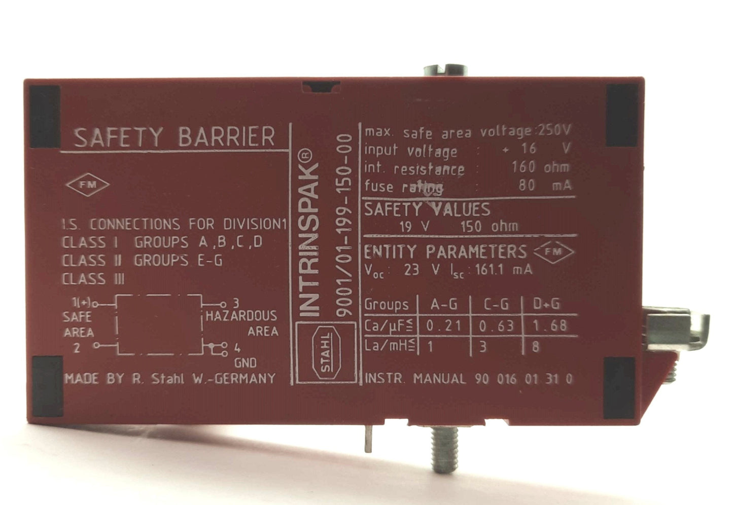 Used STAHL 9001/01-199-150-00 INTRINSPAK Single Channel Zone Barrier, 16V