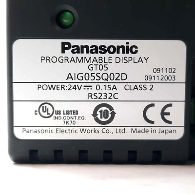 Used Panasonic AIG05SQ02D GT05S Programmable Display/HMI 3.5" SD Card USB RS232 24VDC