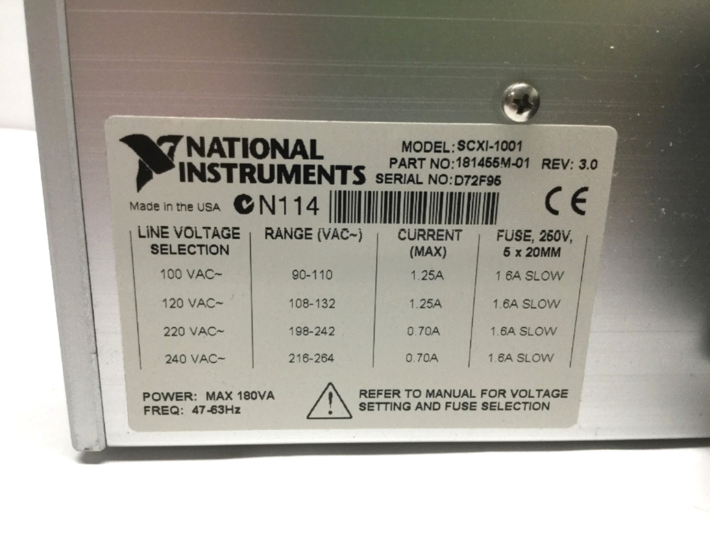 Used National Instruments SCXI-1001 12-Slot AC I/O Chassis 120VAC w/Rack Mount Kit