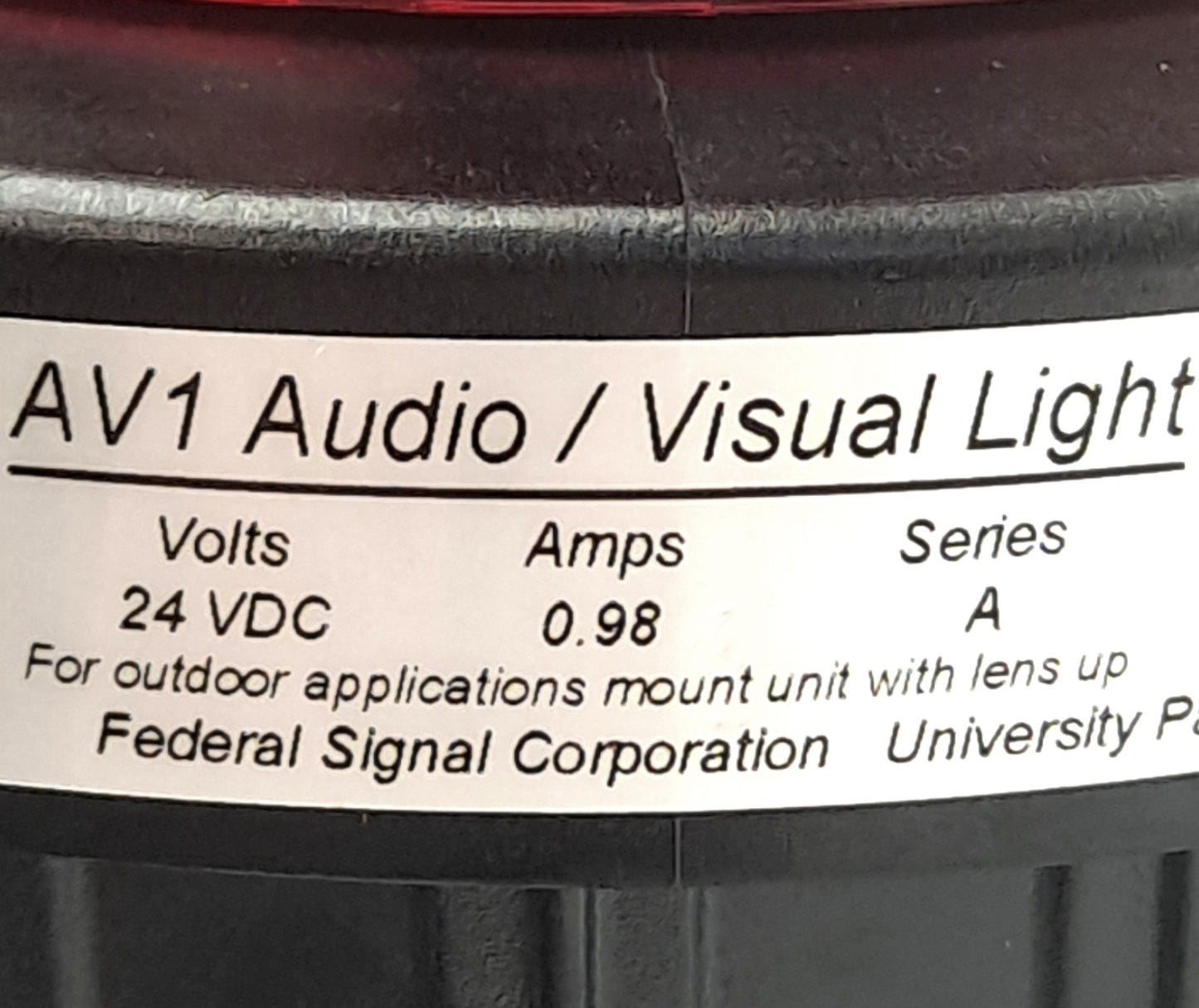 Used Federal Signal AV1-LED-024R Combination Audible/Visual Signal, 24VDC, 0.98A