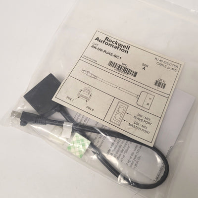 New Rockwell AKU0-RJ45-SC1 Ser A RJ45 Splitter Cable Kit, One To Two, 0.4 Meter