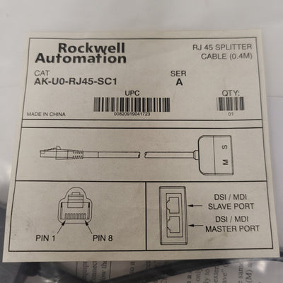 New Rockwell AKU0-RJ45-SC1 Ser A RJ45 Splitter Cable Kit, One To Two, 0.4 Meter