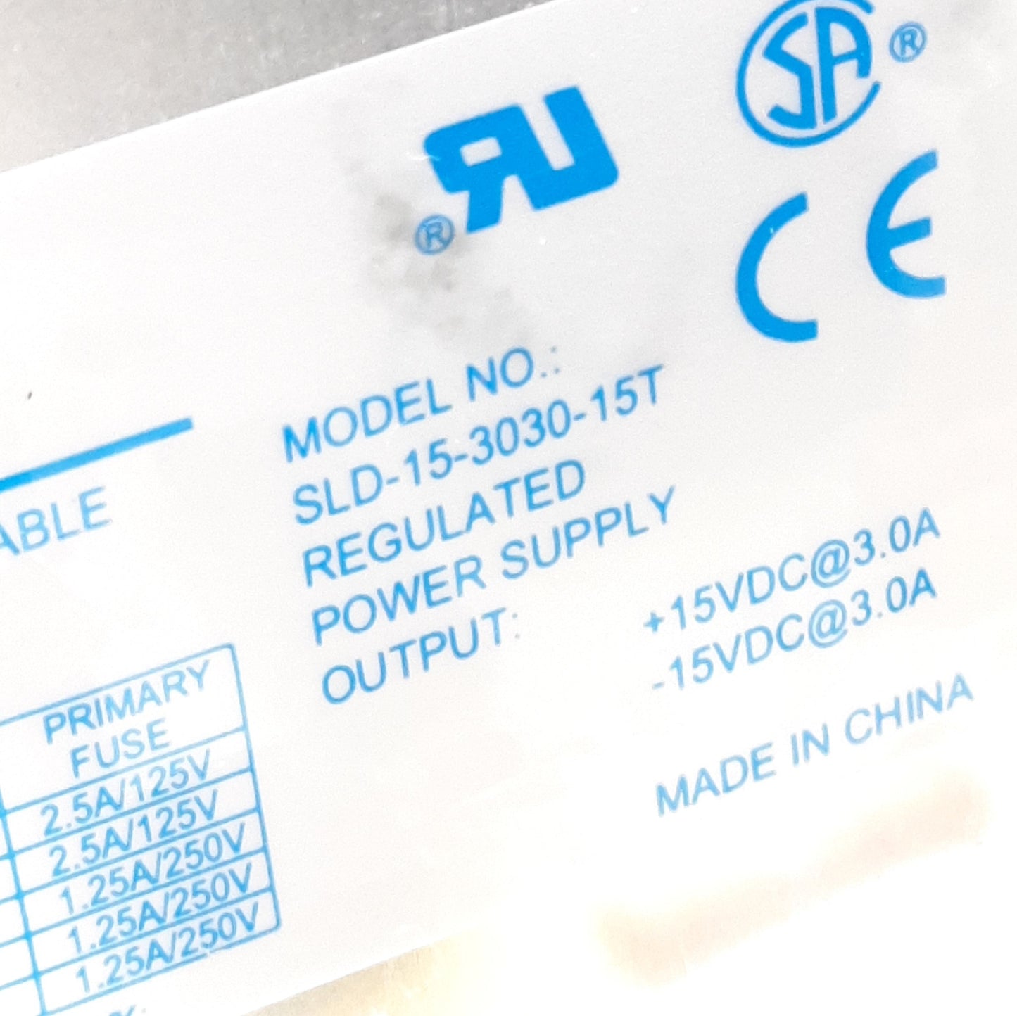 Used SolaHD SLD-15-3030-15T AC-DC Power Supply, 100-240VAC Input, 15VDC 3A Output