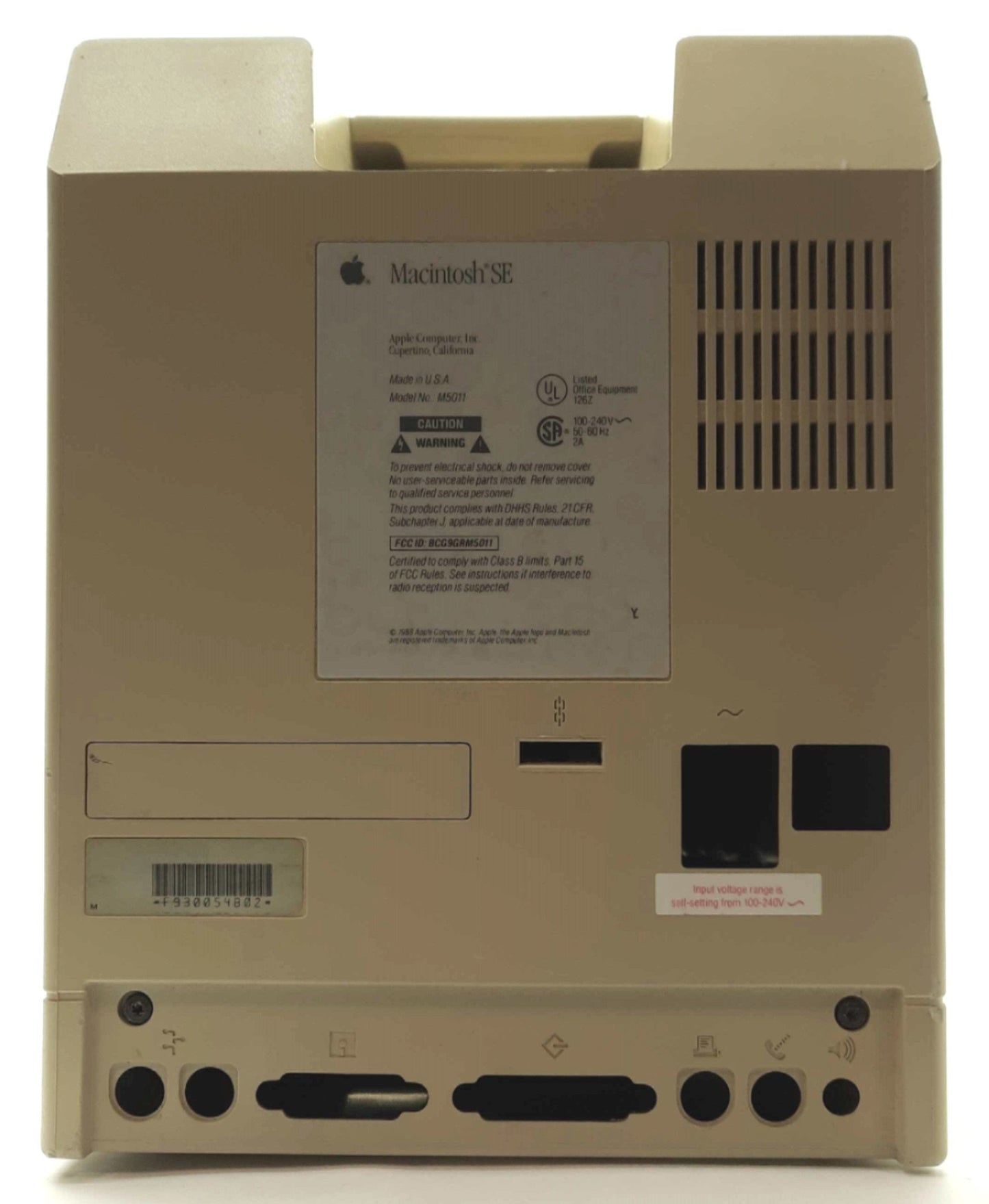 Used Apple Macintosh SE FDHD Case w/CRT, Power PCB, CRT PCB, FDD & HDD Bays *Bad FBT*