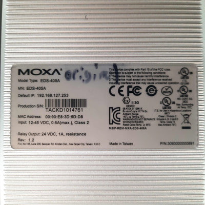 Used MOXA EDS-405A Managed EtherDevice Switch, 8 Ethernet Ports, RS-232, 12-45VDC