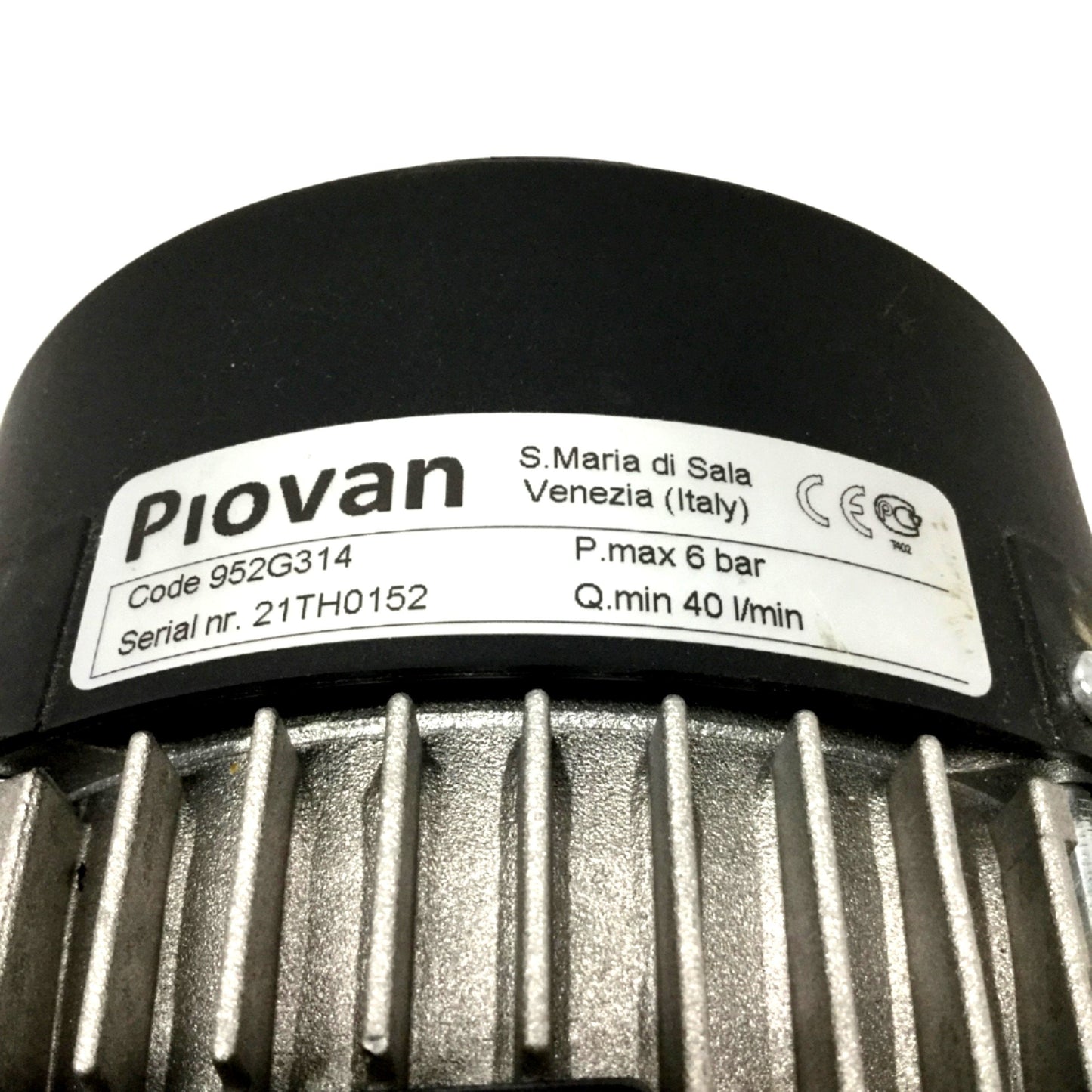 Used Piovan 952G314 Pump Head G3/4" 40LPM w/Motor 230-460VAC 3PH Delta/Wye 0.7kW