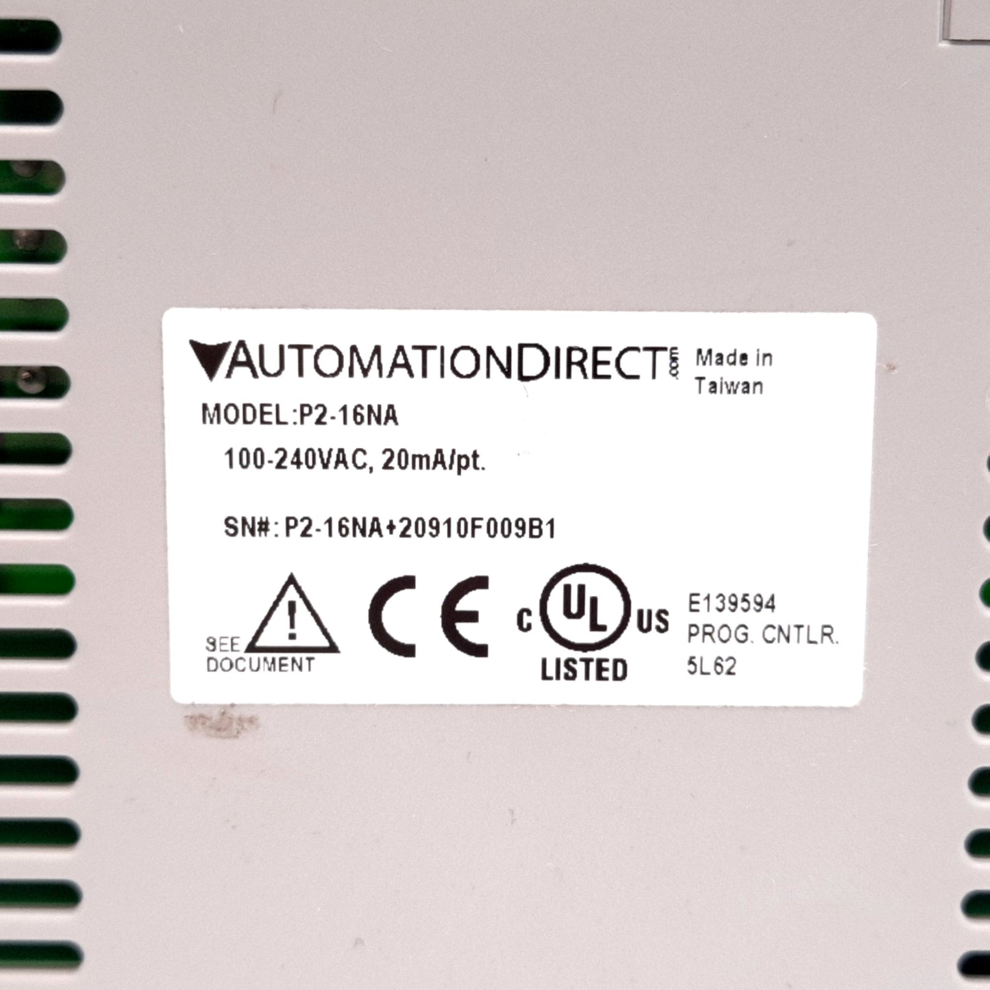 Used Automation Direct P2-16NA P2000 PLC Input Module, 16-Point, 100-240VAC