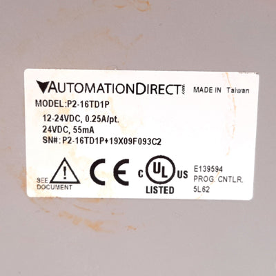 Used Automation Direct P2-16TD1P P2000 PLC Output Module, 16-Point 12-24VDC