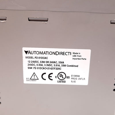 Used Automation Direct P2-01DCAC P2000 PLC Power Supply, Out: 24VDC 33W, Broken Mount