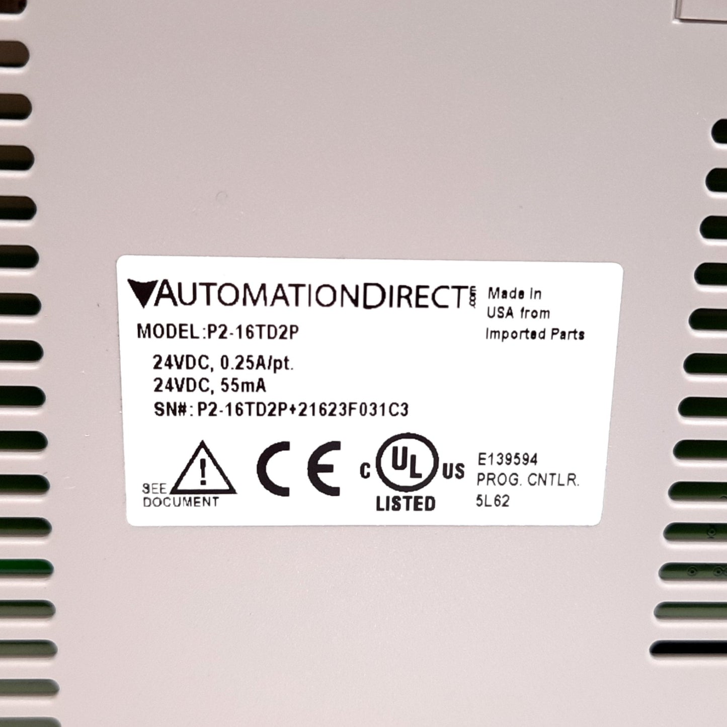 Used Automation Direct P2-16TD2P P2000 PLC Output Module, 16-Point, *Broken Mount*