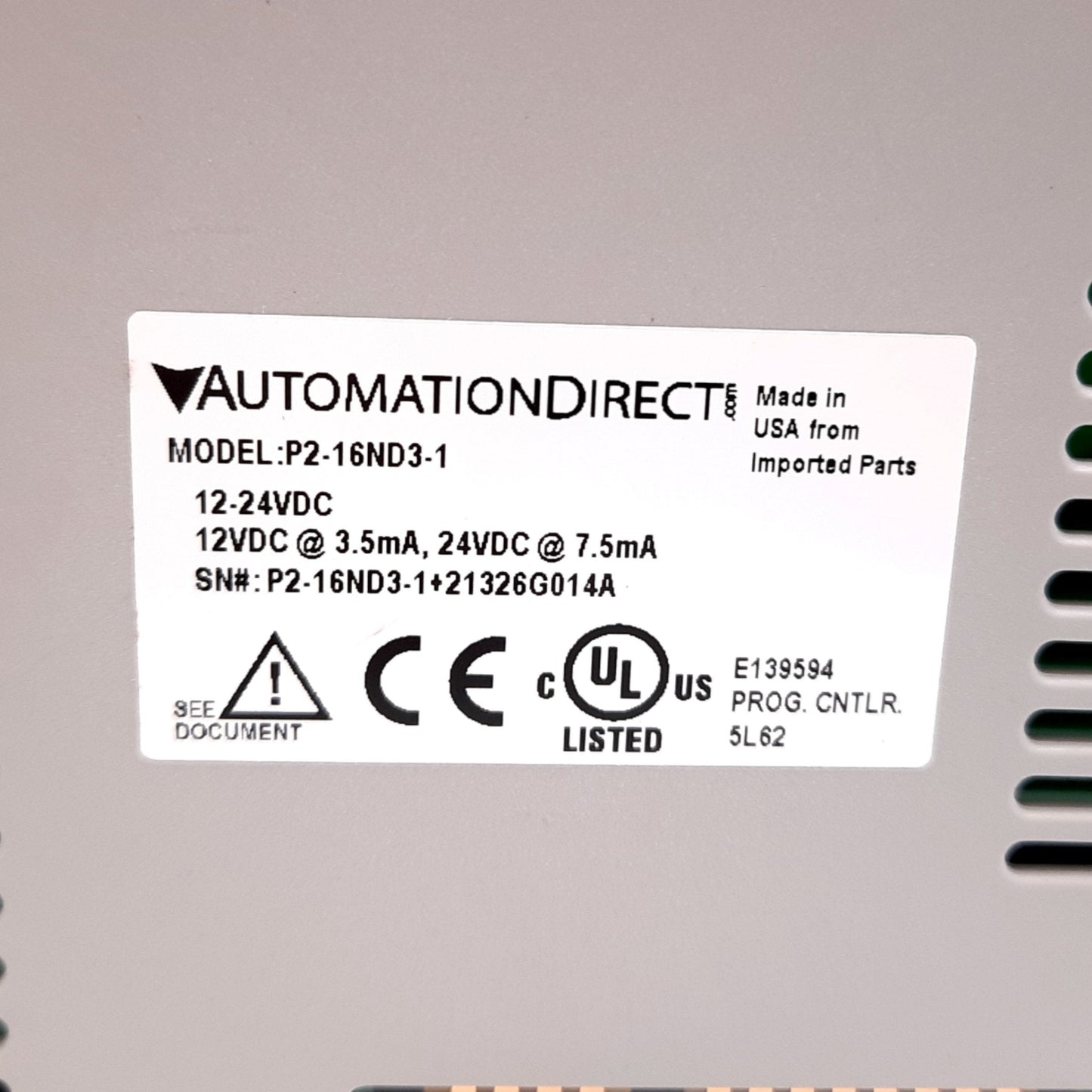 Used Automation Direct P2-16ND3-1 P2000 PLC Input Module, 16-Point, *Damaged Mount*