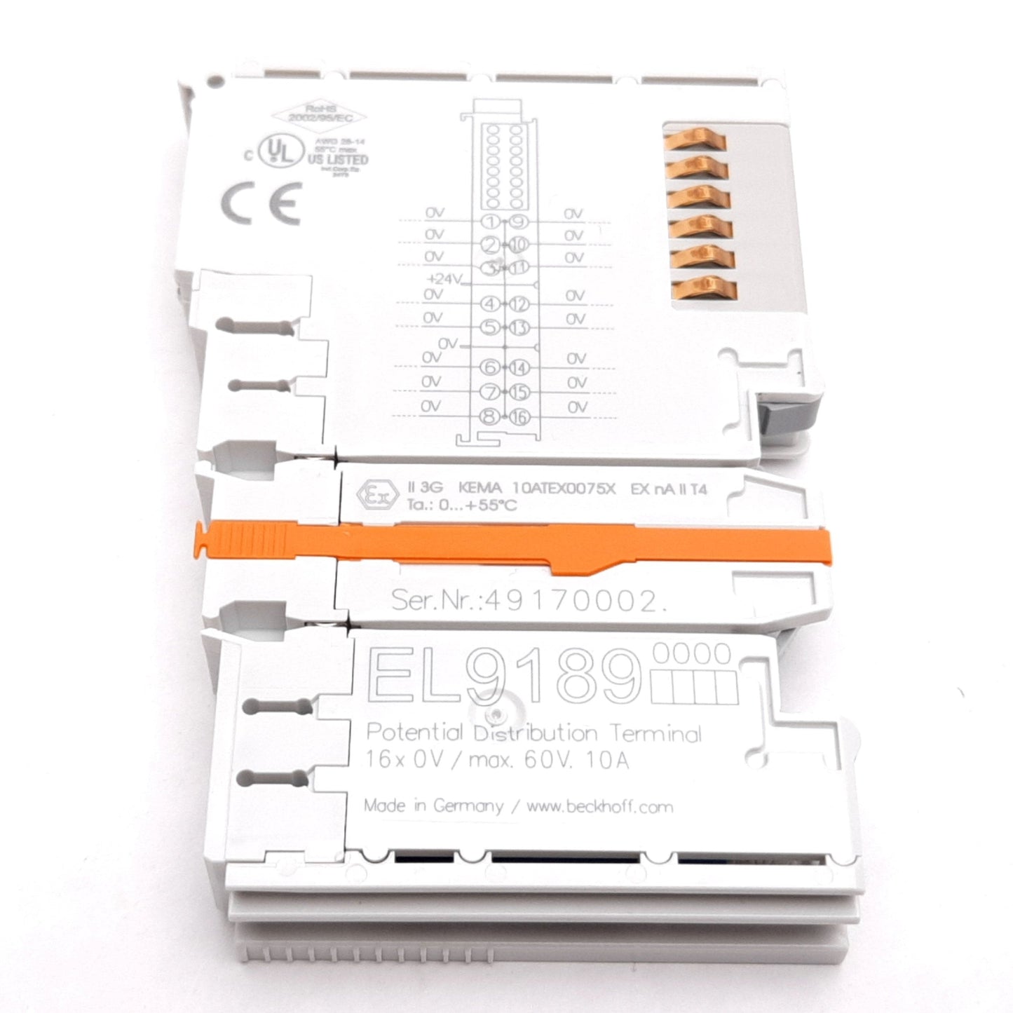 Used Beckhoff EL9189 HD EtherCAT Potential Distribution Terminal, 16x 0V Outputs