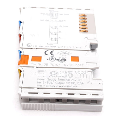 Used Beckhoff EL9505 EtherCAT Power Supply Terminal Module, In: 24VDC, Out: 5VDC 0.5A