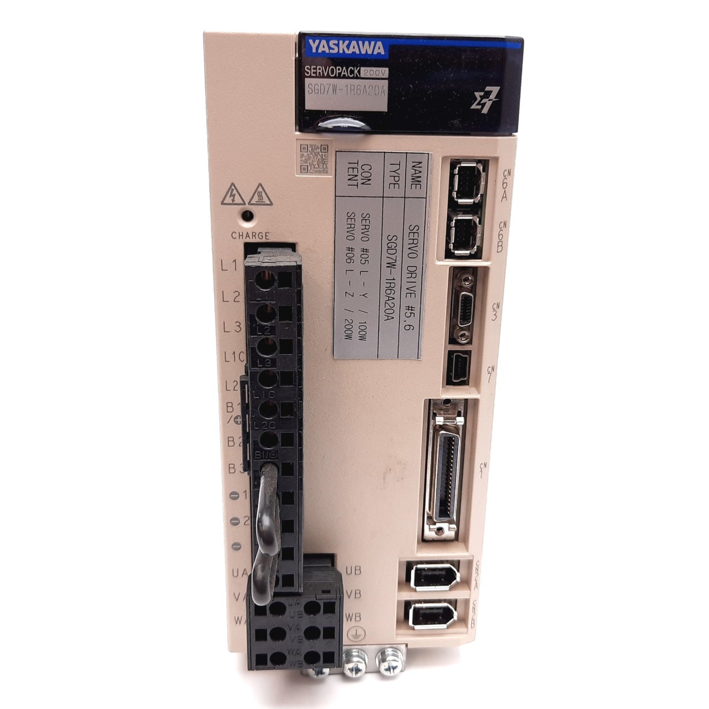 Used Yaskawa SGD7W-1R6A20A Servopack Servo Drive, In: 200-240VAC, Out: 3-Phase 0-240V